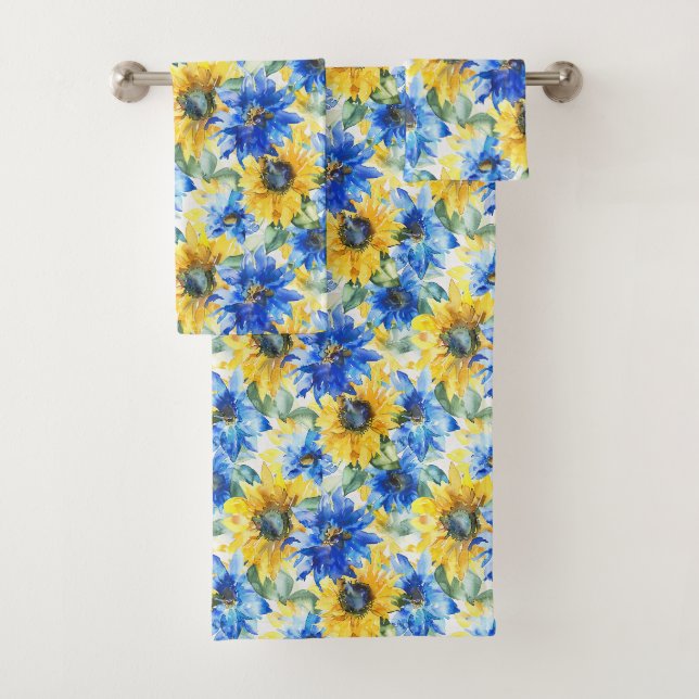 Blaue gelbe Blumen Badhandtuch Set (Insitu)