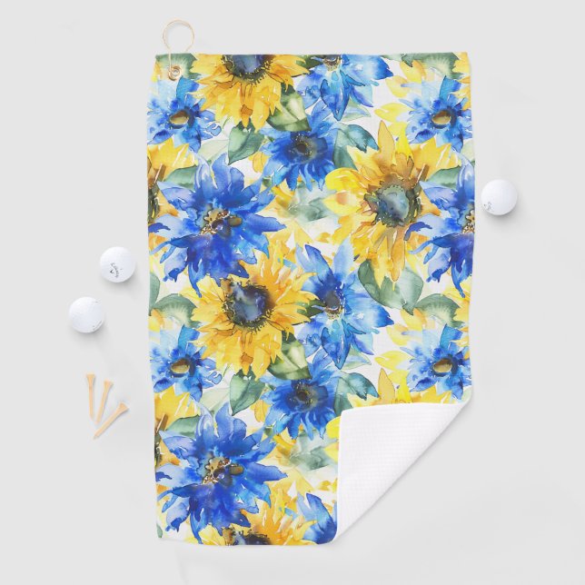Blaue gelbe Blumen Golfhandtuch (Insitu)