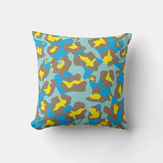 Blaue, gelbe, braune Leopardenmuster Kissen (Vorderseite)