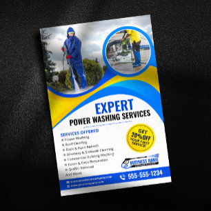 Blaue Gelbe Druckreinigung Hausreinigungsdienste Flyer