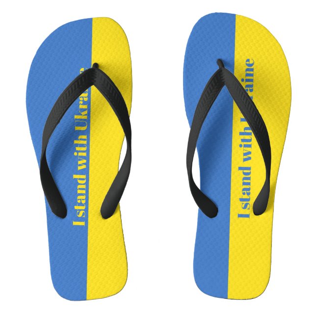 Blaue gelbe Flagge, die ich mit der Ukraine stehe  Flip Flops (Fußbett)