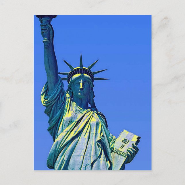Blaue Gelbe Freiheitsstatue Postkarte (Vorderseite)