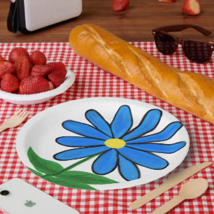 Blaue gelbe Gänseblümchen-Blume Pappteller