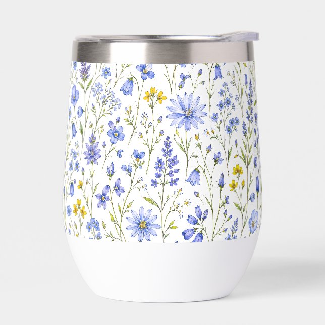 Blaue Gelbe Grüne Aquarell-Wildblumenmuster (Links)