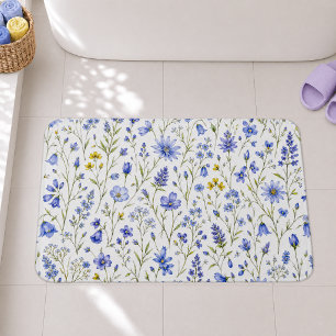 Blaue Gelbe Grüne Aquarell-Wildblumenmuster Badematte