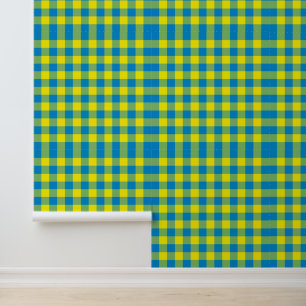 Blaue Gelbe Grüne Karierte Gingham-Muster Tapete