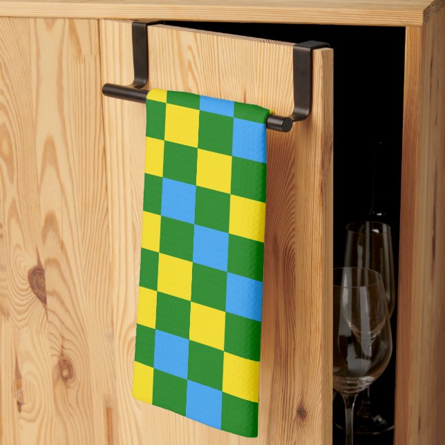 Blaue Gelbe Grüne Karomuster-Design  Geschirrtuch (Drittel gefaltet)