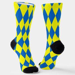 Blaue Gelbe Harlekin Karomuster Design  Socken