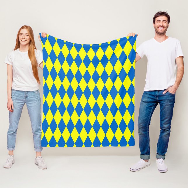 Blaue Gelbe Harlekin Karomuster  Fleecedecke (Von Creator hochgeladen)