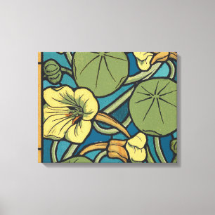 Blaue Gelbe Kapuzinerkresse-Blume Nouveau-Muster Leinwanddruck
