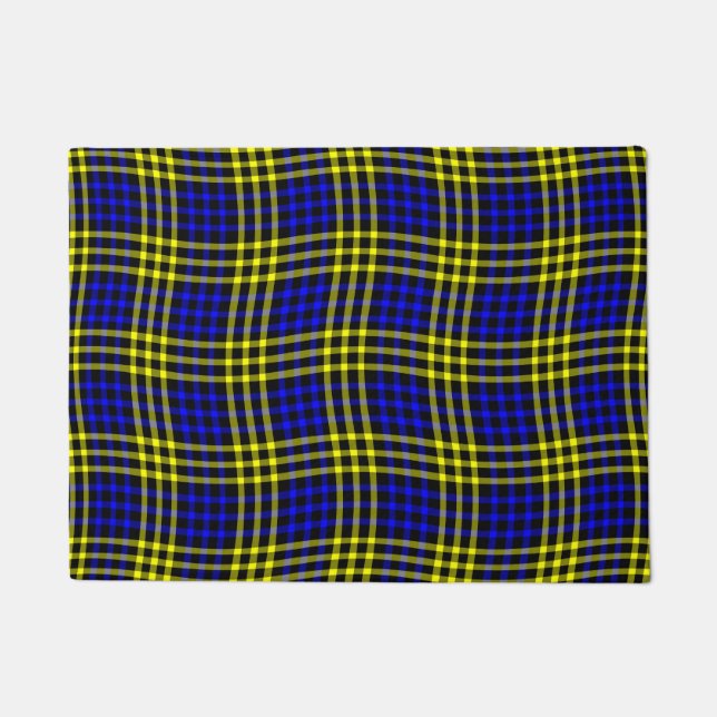 Blaue Gelbe Karierte Nahtlose Muster Fußmatte (Vorderseite)