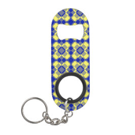 Blaue Gelbe Karo-Argyle-Muster Mini Flaschenöffner