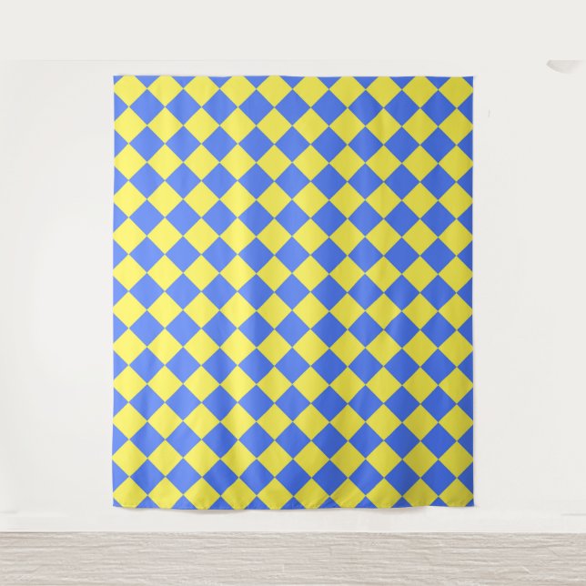 Blaue Gelbe Karo-Diamant-Muster  Wandteppich (Vorderseite)