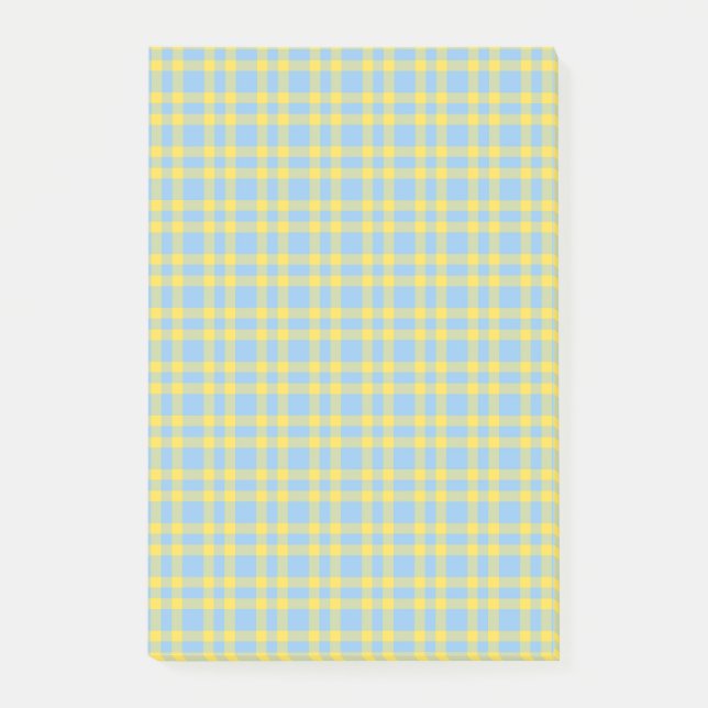 Blaue Gelbe Karomuster Post-it Klebezettel (Vorderseite)