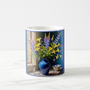 Blaue Gelbe Lila Blumenstrauß Kunst Kaffeetasse