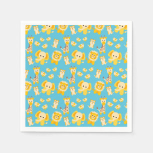 Blaue Gelbe Löwen Elefanten Safari-Tiere Serviette