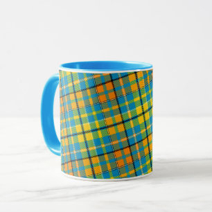 Blaue Gelbe Orange Karierte Tartan-Design  Tasse