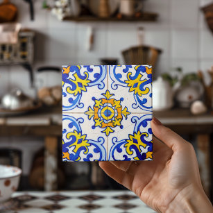 Blaue Gelbe Portugiesische Mosaik Azulejo Kunst Fliese