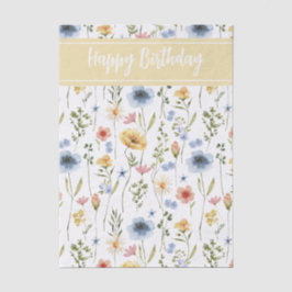 Blaue Gelbe Rosa Aquarell Wildblumen Name Seidenpapier