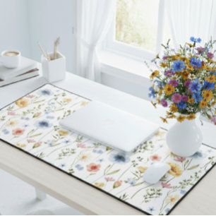 Blaue Gelbe Rosa Florale Wildblumen-Schreibtischun Schreibtischunterlage