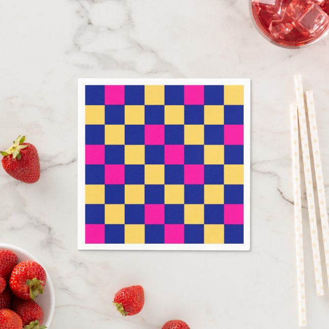 Blaue Gelbe Rosa Karomuster-Design  Serviette (Beispiel)