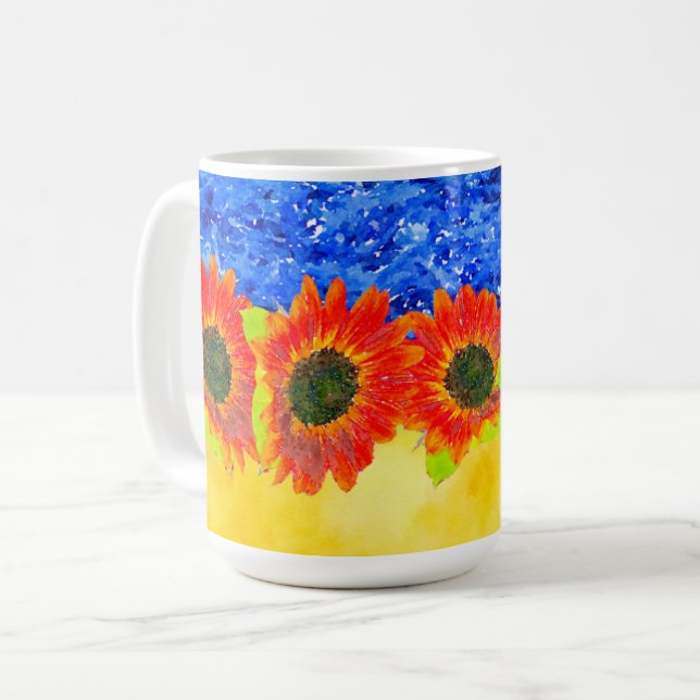 Blaue Gelbe Sonnenblume Ukraine Thema Kaffeetasse (Vorderseite Links)