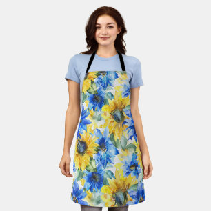 Blaue gelbe Sonnenblumen Floral Schürze