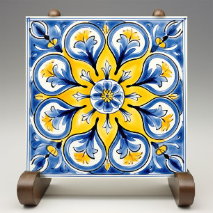 Blaue Gelbe Sonnige Azulejos Eleganz Fliese