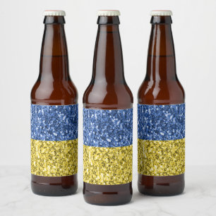 Blaue gelbe Ukraine-Flagge Glitter falsche Funken Bierflaschenetikett