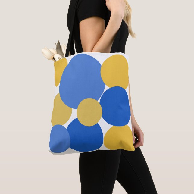 Blaue, gelbe und weiße Polka-Punkte Tasche (Von Nahem)