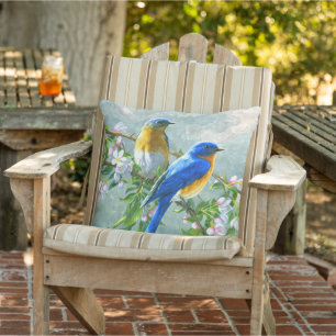 Blaue Gelbe Vögel Kirschblossom Bäume Malerei Kissen