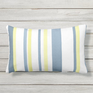 Blaue gelbe weiße Aquarell-Streifen Kissen Für Draußen