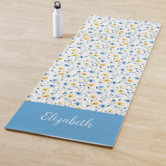 Blaue Gelbe Wildblumen-Wasserfarbe Benutzername Yogamatte