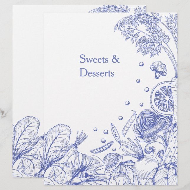 Blaue Gemüse, handgezeichnet, Rezept-Kategorie (Vorne/Hinten)