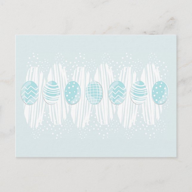 Blaue gemusterte Ostereier Feiertagspostkarte (Vorderseite)