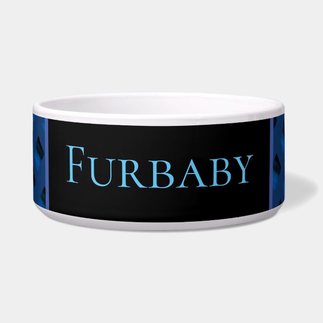 Blaue gemusterte Schüssel für Haustiere. (Vorderseite)