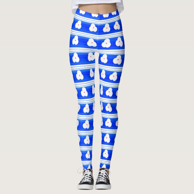 Blaue Gemusterte Yogapflanzen Leggings (Vorderseite)
