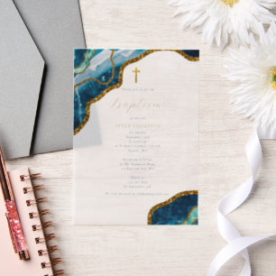 Blaue Geode Agate Gold Cross Taufe