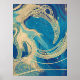 Blaue geometrische Abstrakte Waves Poster