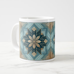Blaue geometrische Blumen-Mandala-Tasse – Türkis u Jumbo-Tasse