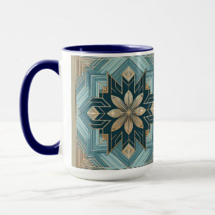 Blaue geometrische Blumen-Mandala-Tasse – Türkis u Tasse