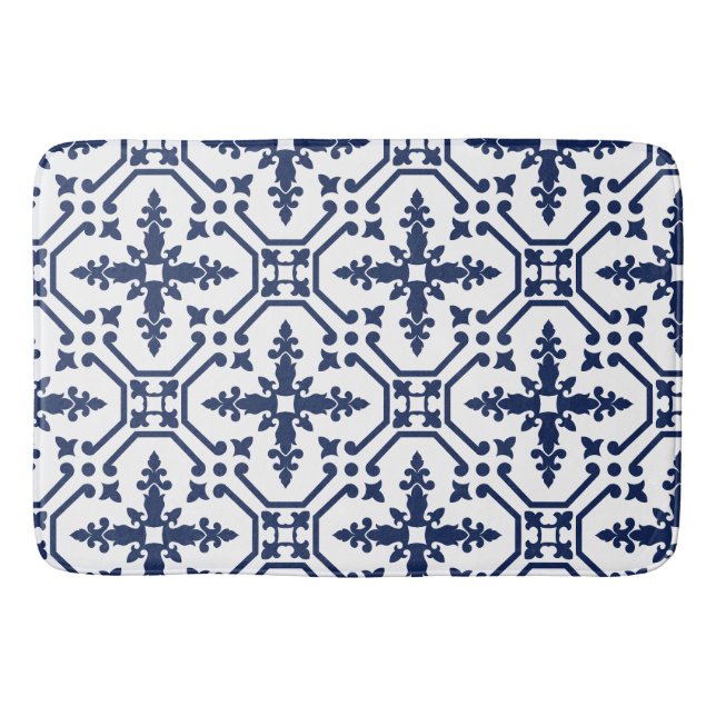 Blaue geometrische dekorative marokkanische Fliese Badematte (Vorderseite)