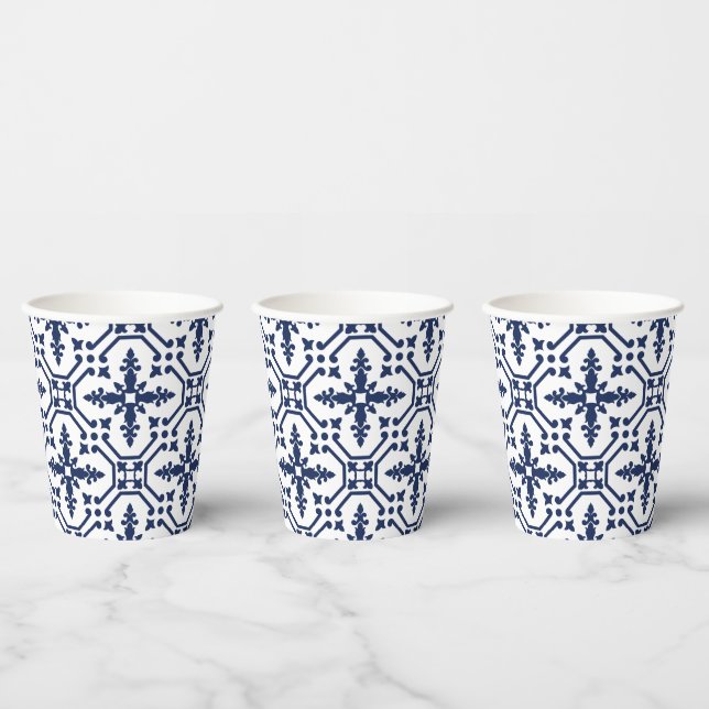 Blaue geometrische dekorative marokkanische Fliese Pappbecher (Multi)