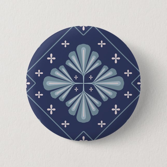 Blaue geometrische Formen Muster  Button (Vorderseite)