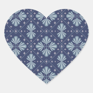 Blaue geometrische Formen Muster  Herz-Aufkleber