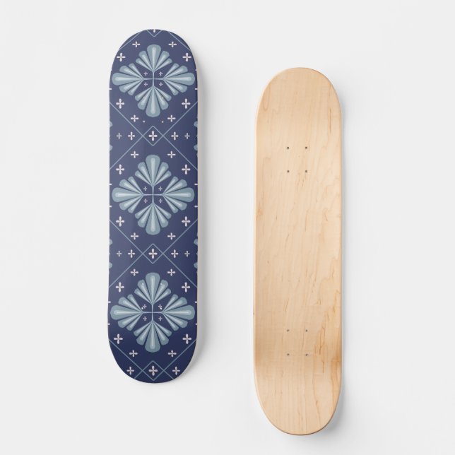 Blaue geometrische Formen Muster  Skateboard (Vorderseite)