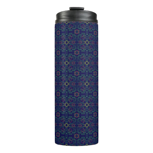 Blaue geometrische gelbe Ovale Thermosbecher (Vorderseite)