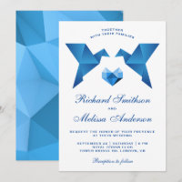 Blaue geometrische Herkunft Vögel Hochzeitseinladu