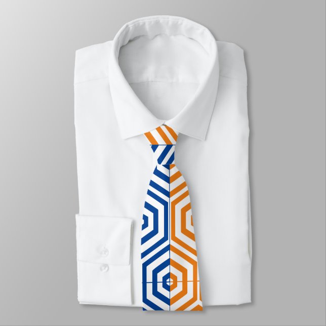 Blaue geometrische Hexagons Unique Neck Tie Krawatte (Gebunden)