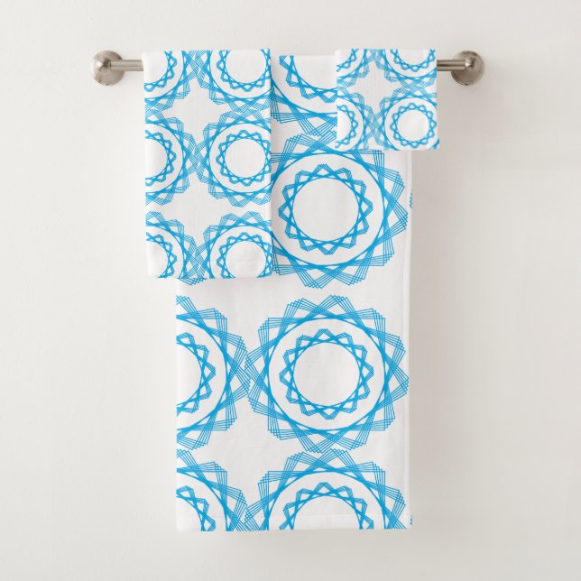 Blaue geometrische Kreise Kunstmuster Badhandtuch Set (Insitu)